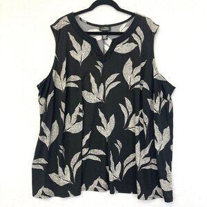 Catherines AnyWear‎ Slinky Tank Top Womens 4X 30/32W Leaf Print Sleeveless Black